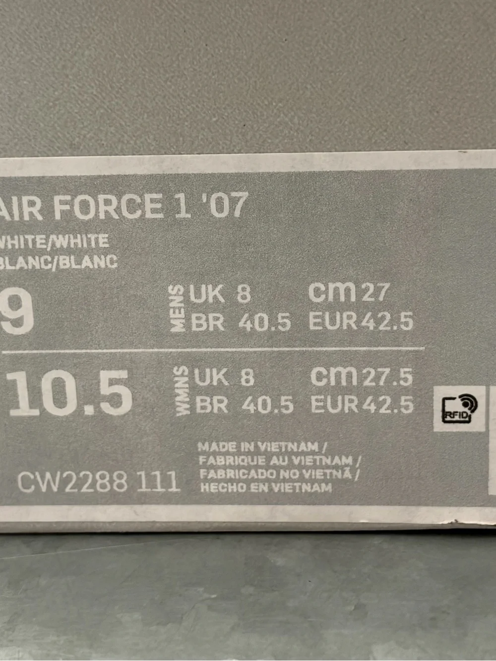 Nike Air Force 1, White, 2007, NIB, Men’s 9, Women’s 10.5